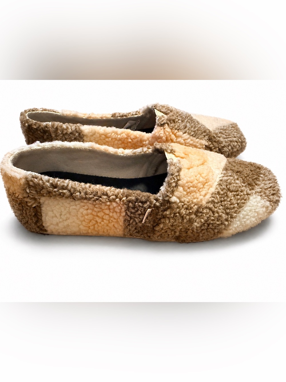 TOMS Alpargata Fuzzy Plaid Slip-On Flats Brown Multi Plaid Size 9  NWOB